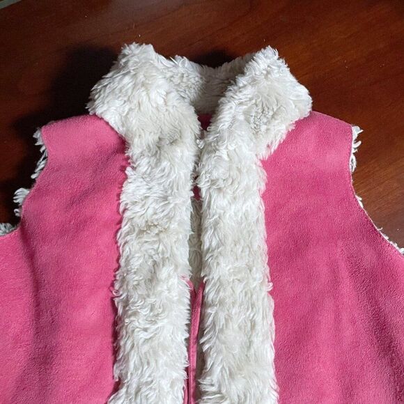 Janie & Jack Girls Sherpa Vest 2T 3T Pink Faux Suede Embroidered Winter - Picture 4 of 7